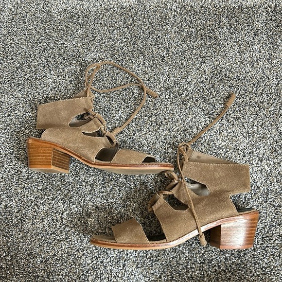 M4DE Sara Lace Up Gladiator Block Heel Sandals Tan - Picture 1 of 10